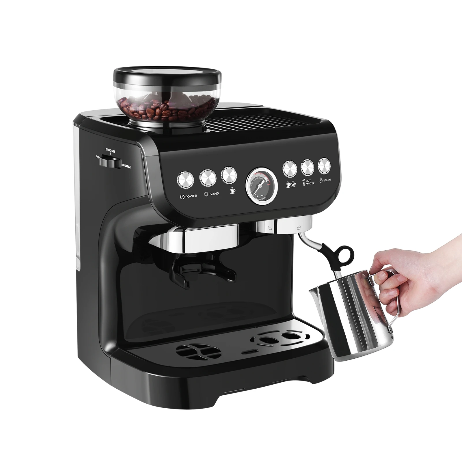 Fully Automatic 19 BAR Professional Espresso Coffee Machine Milk Frother Multi-Function Home Use Device Condition Grinder