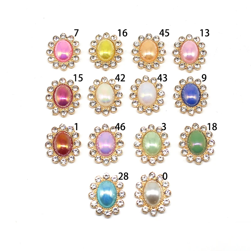 

10Pcs 19 * 23MM Oval Alloy Rhinestone Colored Pearl Flower Plate Jewelry Diy Wedding Headwear Decorative Accessories