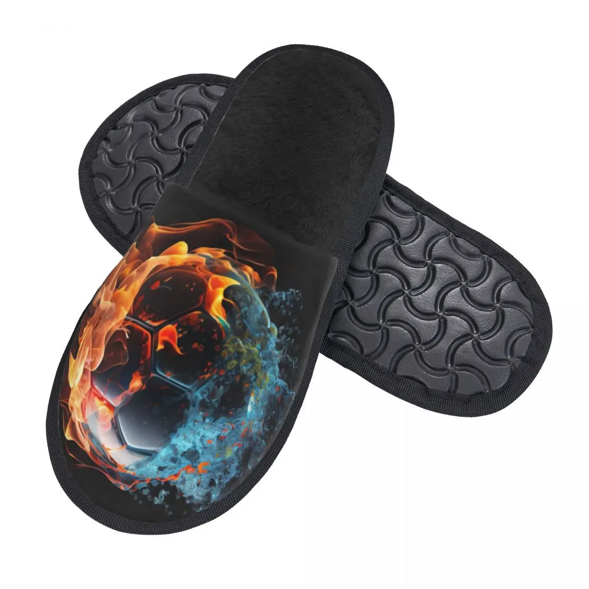 Flames Fire And Ice Soccer Cozy Scuff Memory Foam Slippers Women Flaming Football Bedroom House Shoes