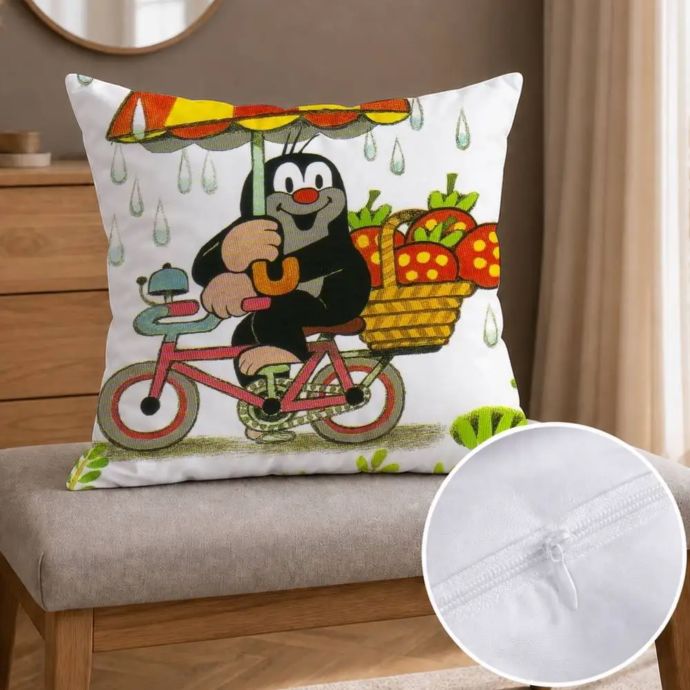 Cartoon L-Little M-Mole  Double-sided Printed Square Decorative Cushion Cover for Sofa Living Room Home Decor