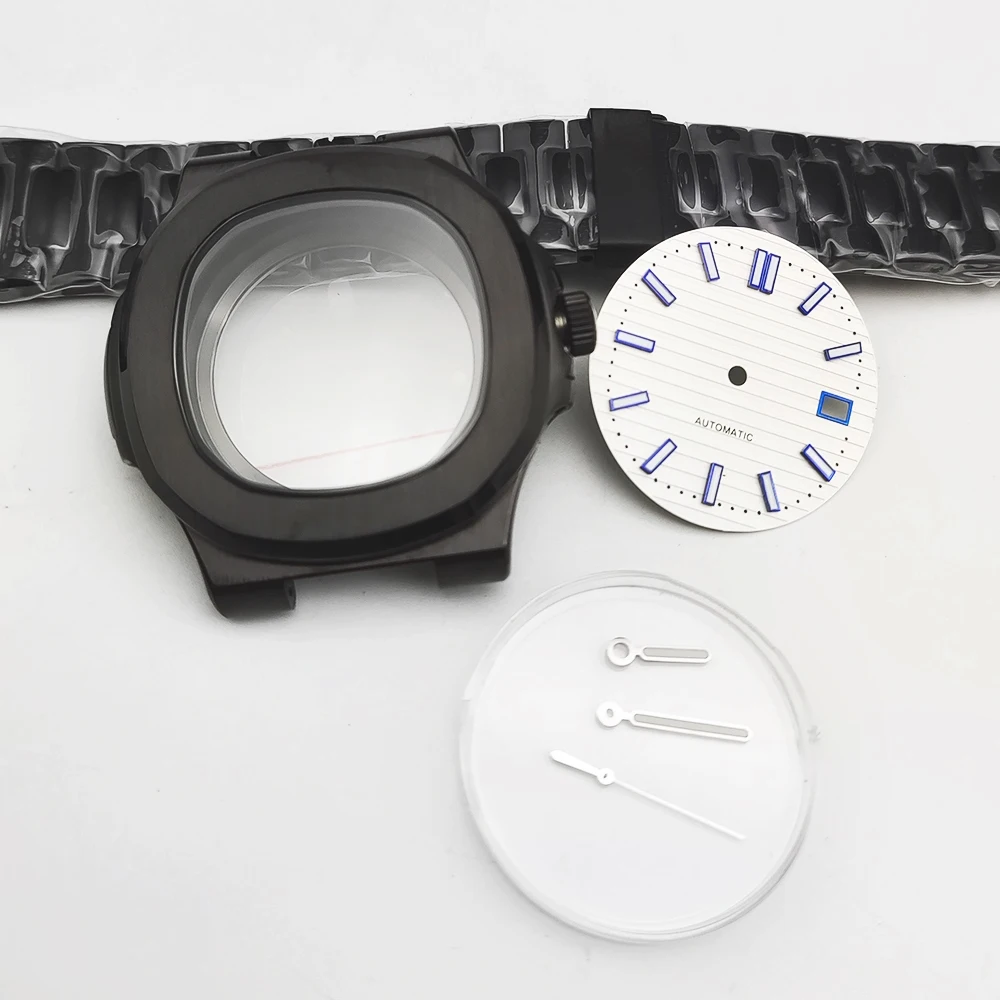 Boîtier noir Mod + bracelet pour NH35 42mm, boîtier en acier noir 316 adapté au boîtier de mouvement NH35/38, verre saphir d'avion, montre pour hommes de haute qualité