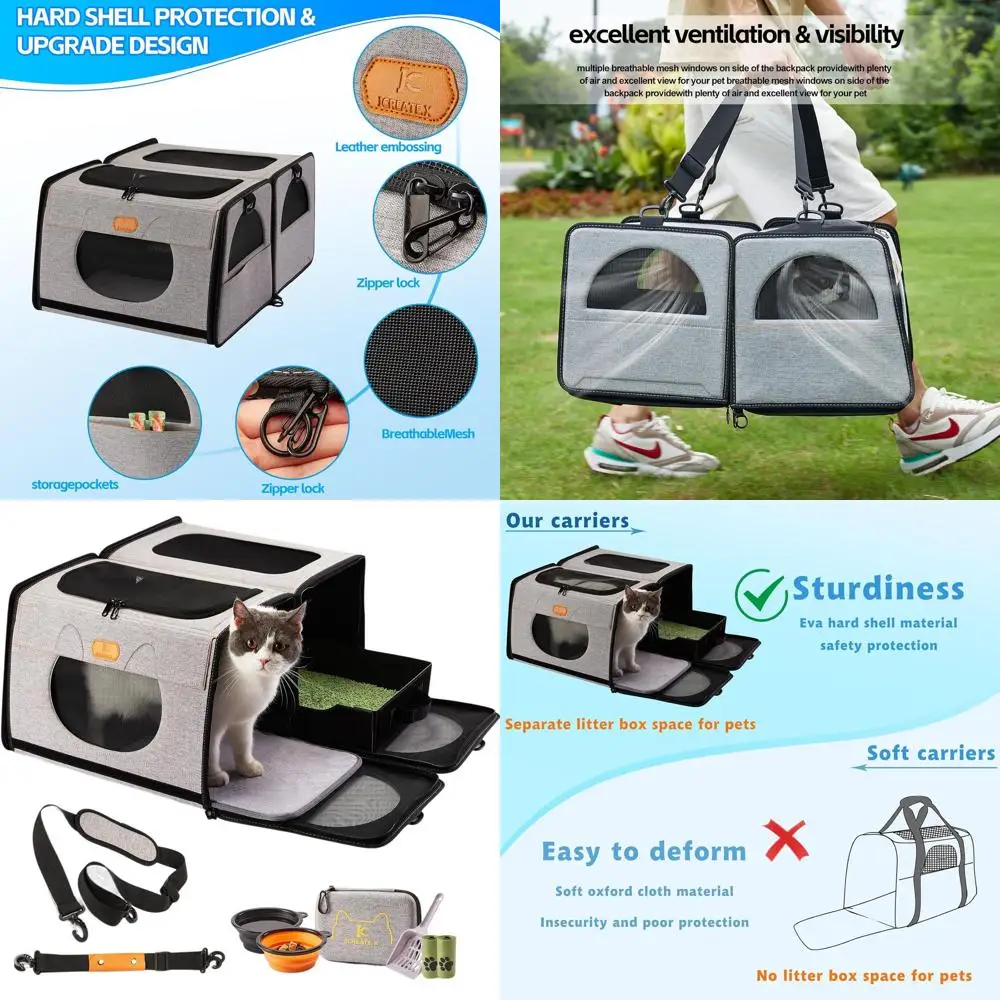 

Collapsible 2-in-1 Cat Carrier with Litter Box for Car Travel, Suitable for Long Distance Trips and Transporting Two Cats