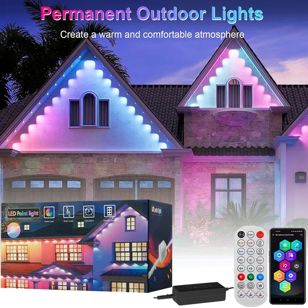 Smart Eaves Light LED Outdoor RGBIC WIFI LED Strip Light for House w/Remote Full House Eaves Light Party Christmas Holiday Decor