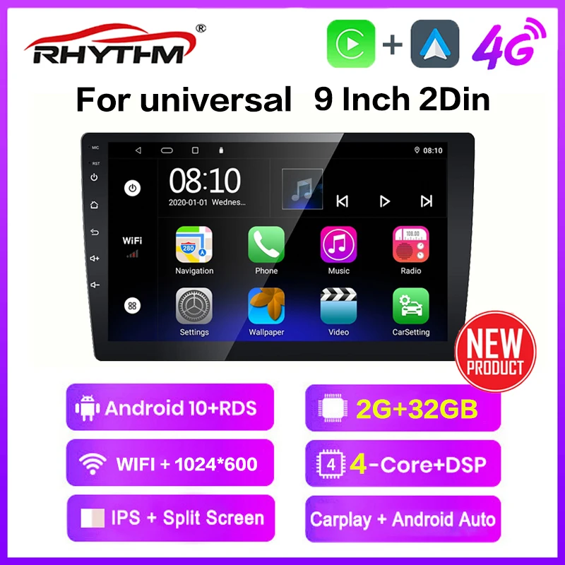 

9 Inch Android 10 Universal Car Radio Multimedia Video Player 4G NET DSP 1024*600 GPS Navigaion Mirror Link Android Auto CarPlay