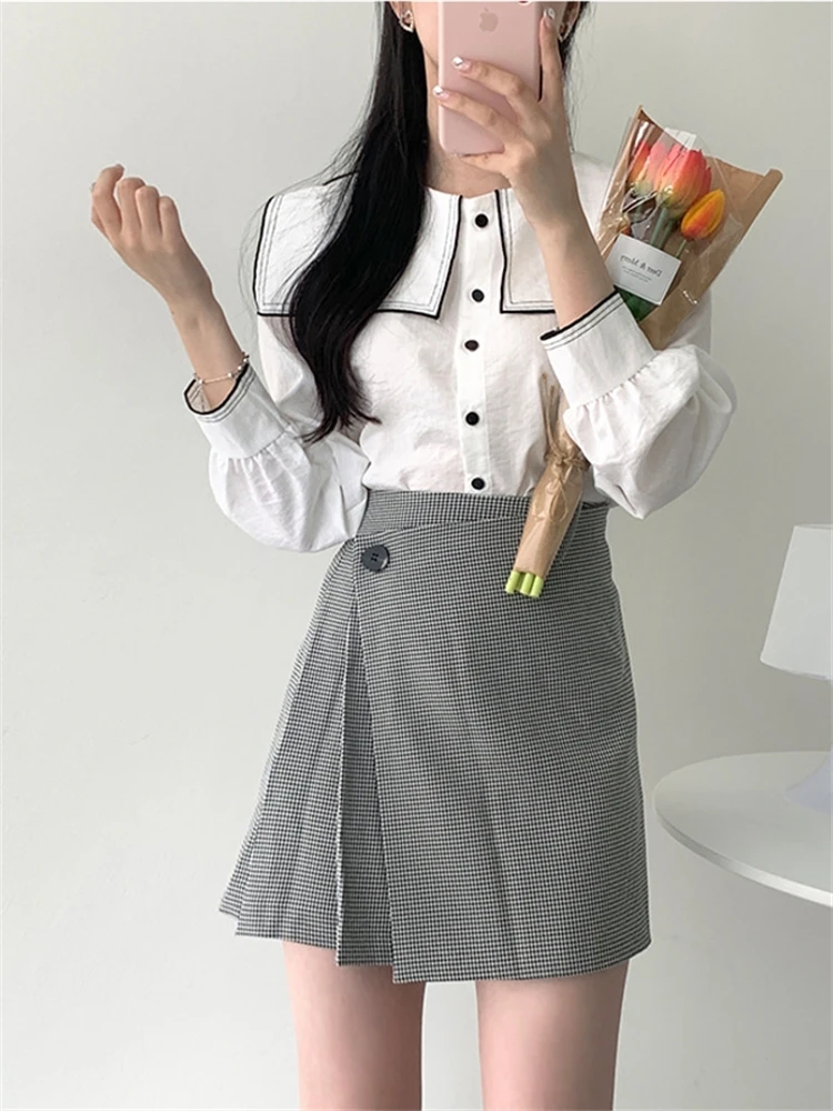 New Vintage solid brown Shirt female Oversize Tops Women Long sleeve Girls Blouse New Autumn Women Blouses femme Blusas