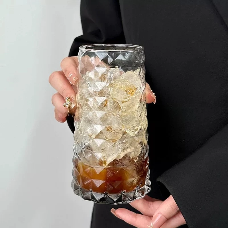 

ins style retro high-value diamond coffee cup fruit tea cup glass drink milk latte sparkling water cup