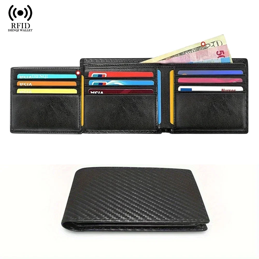 Business Men's Credit Card Holder Carbon Fiber RFID Blocking Trifold Wallet Male Short Purse Black Wallets for Men Porte Carte