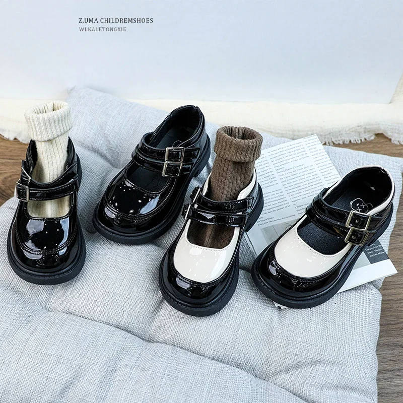 

Детская кожаная обувь, модные черные, бежевые лоскутные туфли принцессы для девочек, милые нескользящие повседневные детские свадебные туфли Мэри Джейн