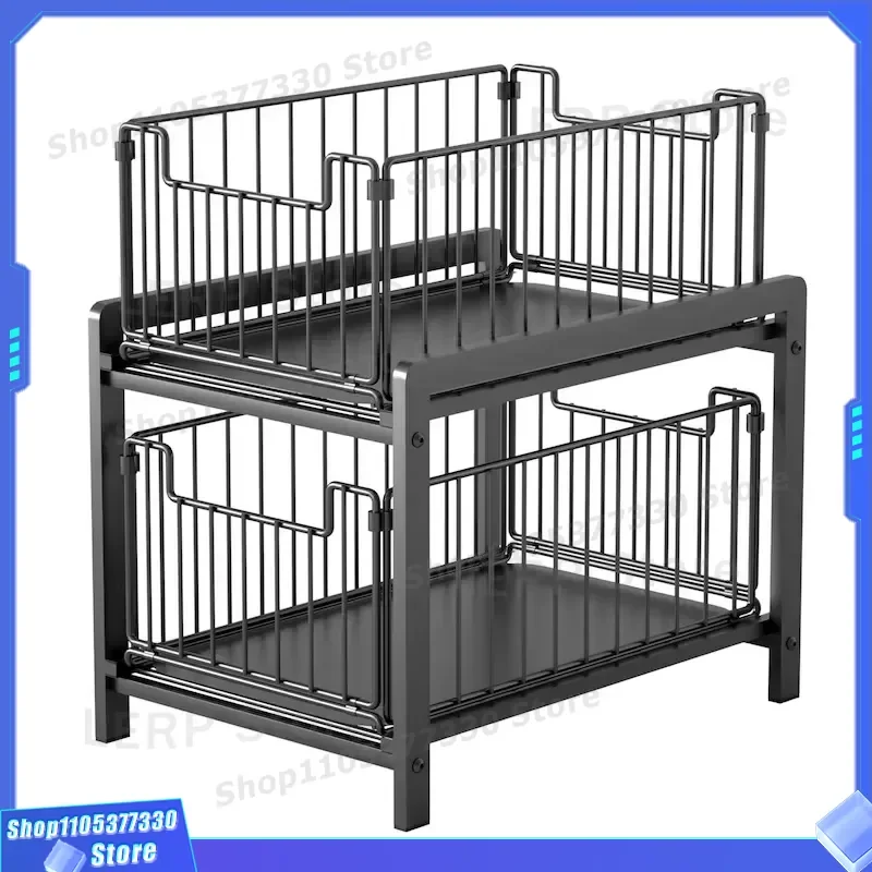 Double Pull Out Drawer Organizer for Kitchen Sink Cabinet Bathroom Countertop Storage Shelf Rack Accessories Space Saving