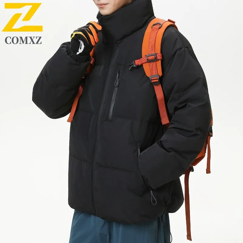 

COMXZ Mens Down Jacket Luxurious Hooded Outdoor Skiing Thickened Warm Padded Jacket Street Style Lightweight Winter Windbreaker
