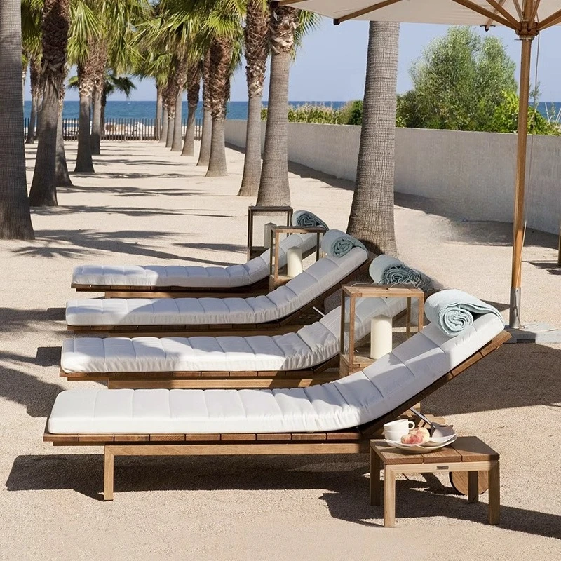 

Outdoor Beach Chairs Pool Resort Outdoor Loungers Garden Courtyard Hotel Leisure Solid Wood Loungers