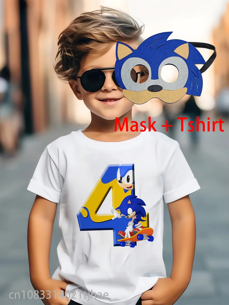 Funny Sonic the Hedgehog Kids Tshirts for Baby Birthday Party T-Shirt Tees Boys T Shirt with Clothes Children Fashion Tops