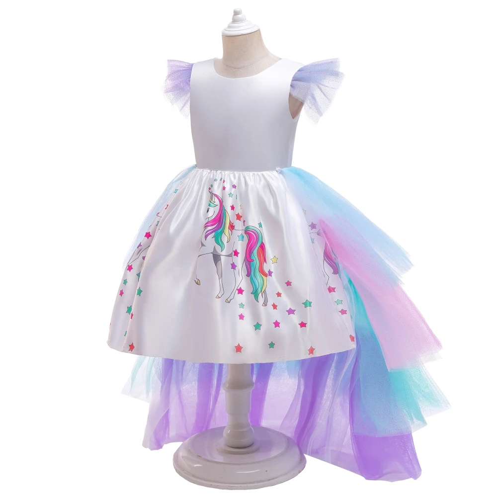 Rainbow Unicorn Girls Party Dress Cosplay Costumes Tulle Birthday Princess Kids Dresses for Girl Christmas Unicors Wedding Gown