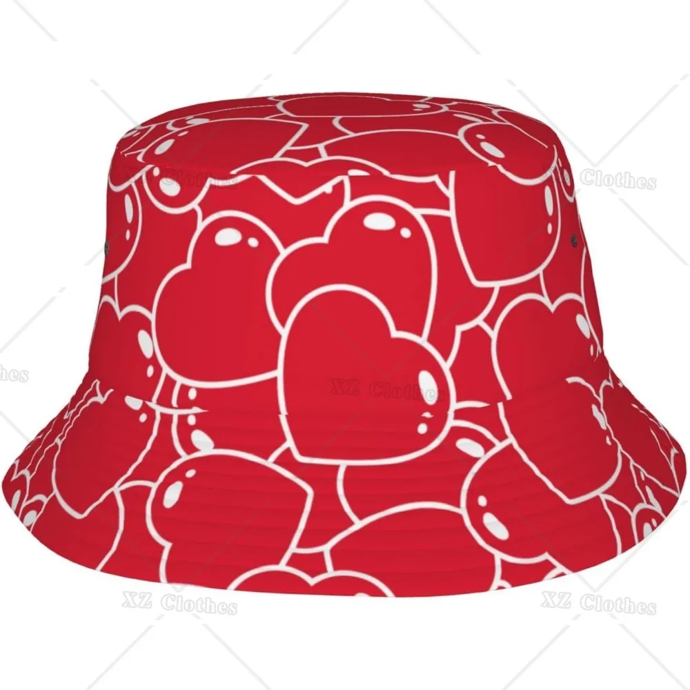 Red Love Hearts Bucket Hat for Women Men Teens Beach Outdoor Fashion Packable Sun Cap Fishing Caps for Fisherman