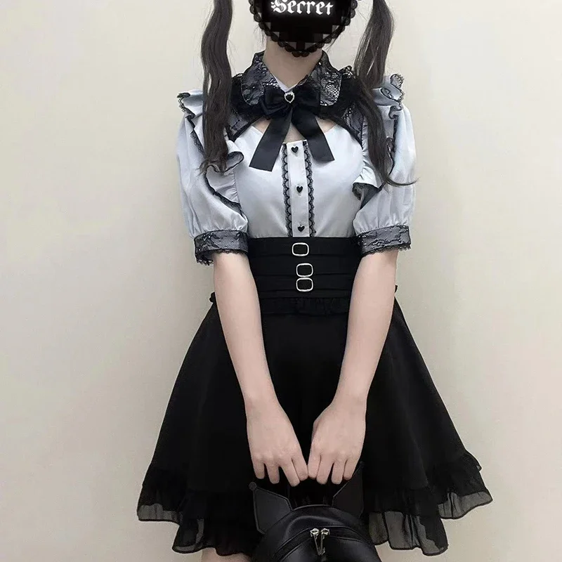 Kawaii Women Shirts Jirai Kei Lolita Y2K Cute Japanese Style Blouse Elegant Long Sleeve Sweet Tops Casual Aesthetic Shirt 2024