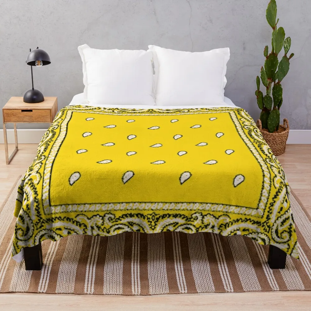 Yellow Bandana Print Throw Blanket Blankets For Sofas For Decorative Sofa Blankets