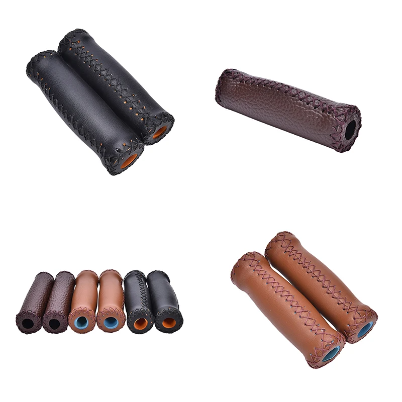 New 1Pair Coffee White Brown Vintage Retro Artificial Leather Cycling Riding MTB Road Mountain Bike Bicycle Handlebar Grip Ends