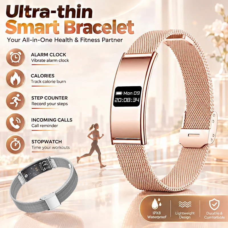 Ultra Thin Smart Bracelet Health Tracker Wristband Call Reminder Heart Rate SpO2 Sleep Monitor Waterproof Fitness Smart Bracelet