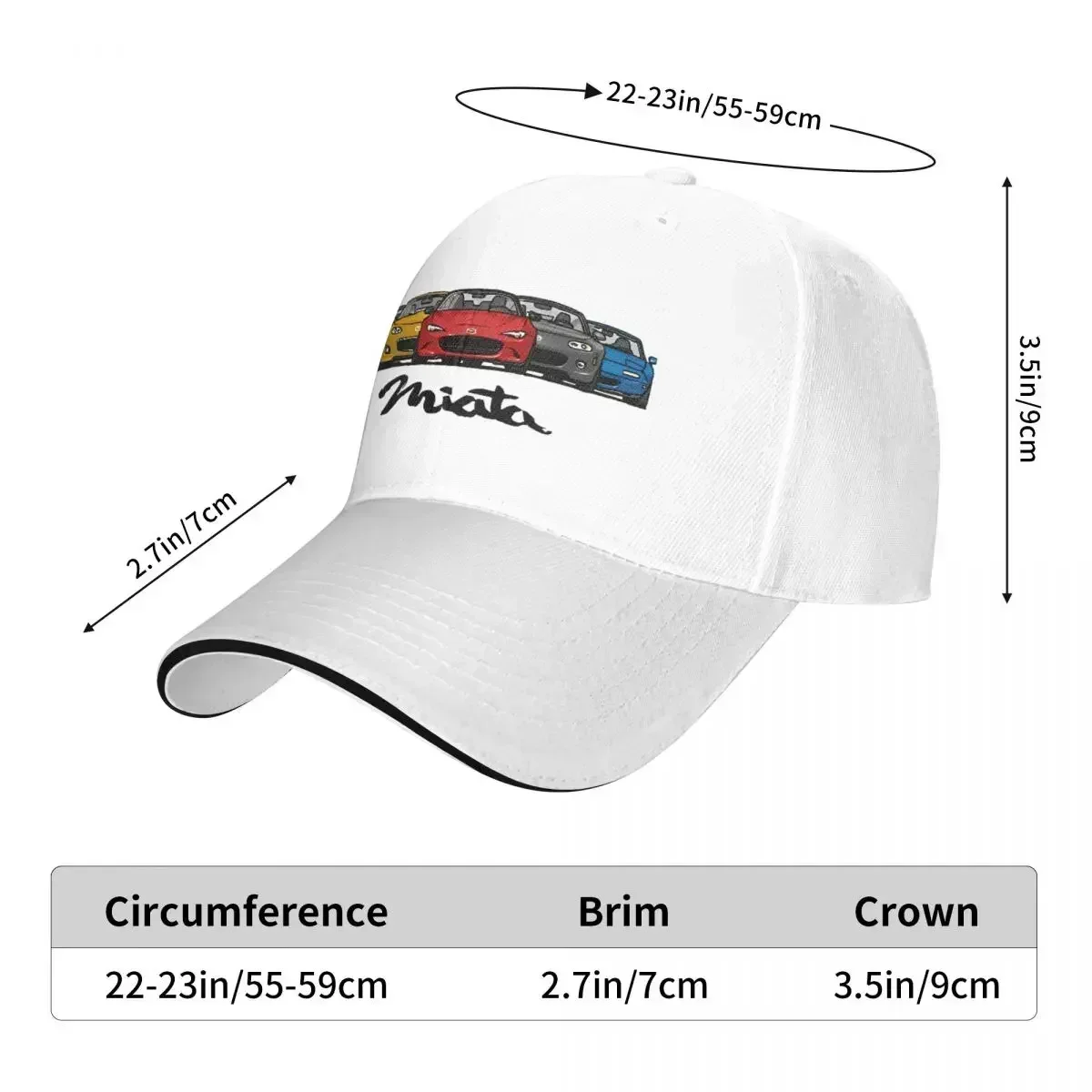 New Mazdaed MX5 Miata Generations Baseball Cap Hip Hop Roadster Sandwich Hat Unisex Adjustable Dad Hat Travel Gift