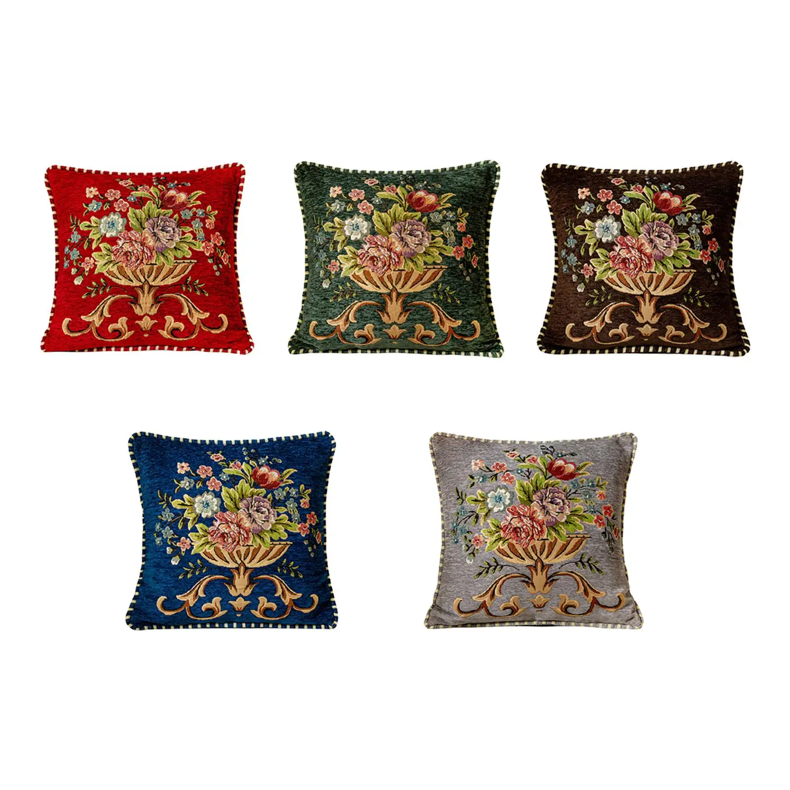 Throw Pillow Cover 48x48cm Machine Washable Floral Pattern Square Pillow Case for Indoor Outdoor Furniture Multipurpose