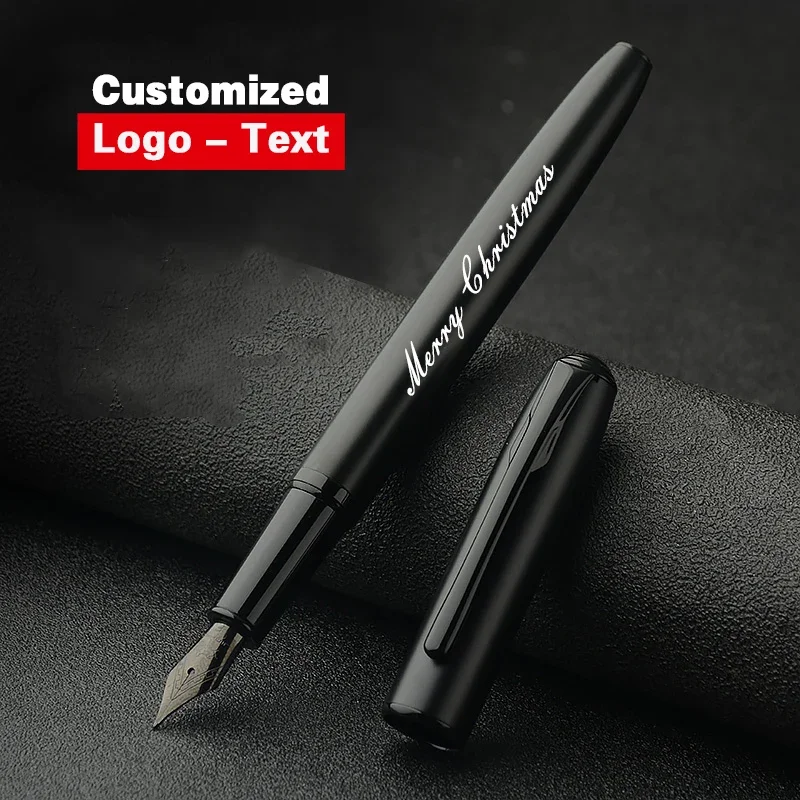 Luxury Pen Black Metal Caligraphy Office School Supplies Stationary Ink Nibs for Fountain Pen 0.38mm Customized Logo Name Gift