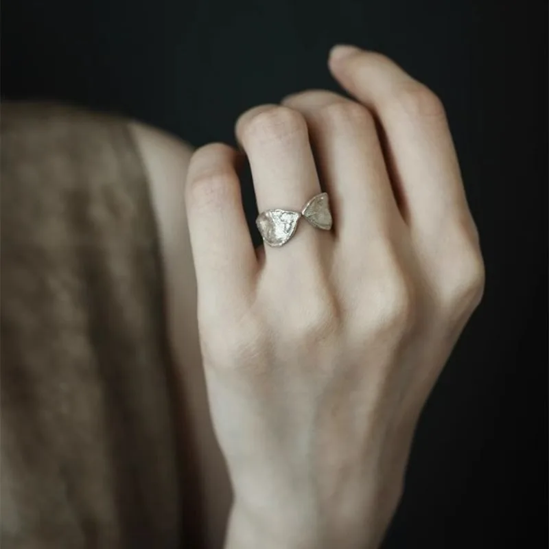 New Silver Plated Vintage Texture Ring, Inlaid Zircon, Adjustable Open Band, Luxury Minimalist Jewelry for Women