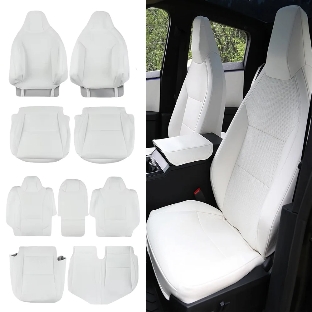 Fundas de asiento de cuero PU de cobertura completa para Tesla Cybertruck 2024 2025 Protector de asiento con funda de reposabrazos para accesorios Cybertruck