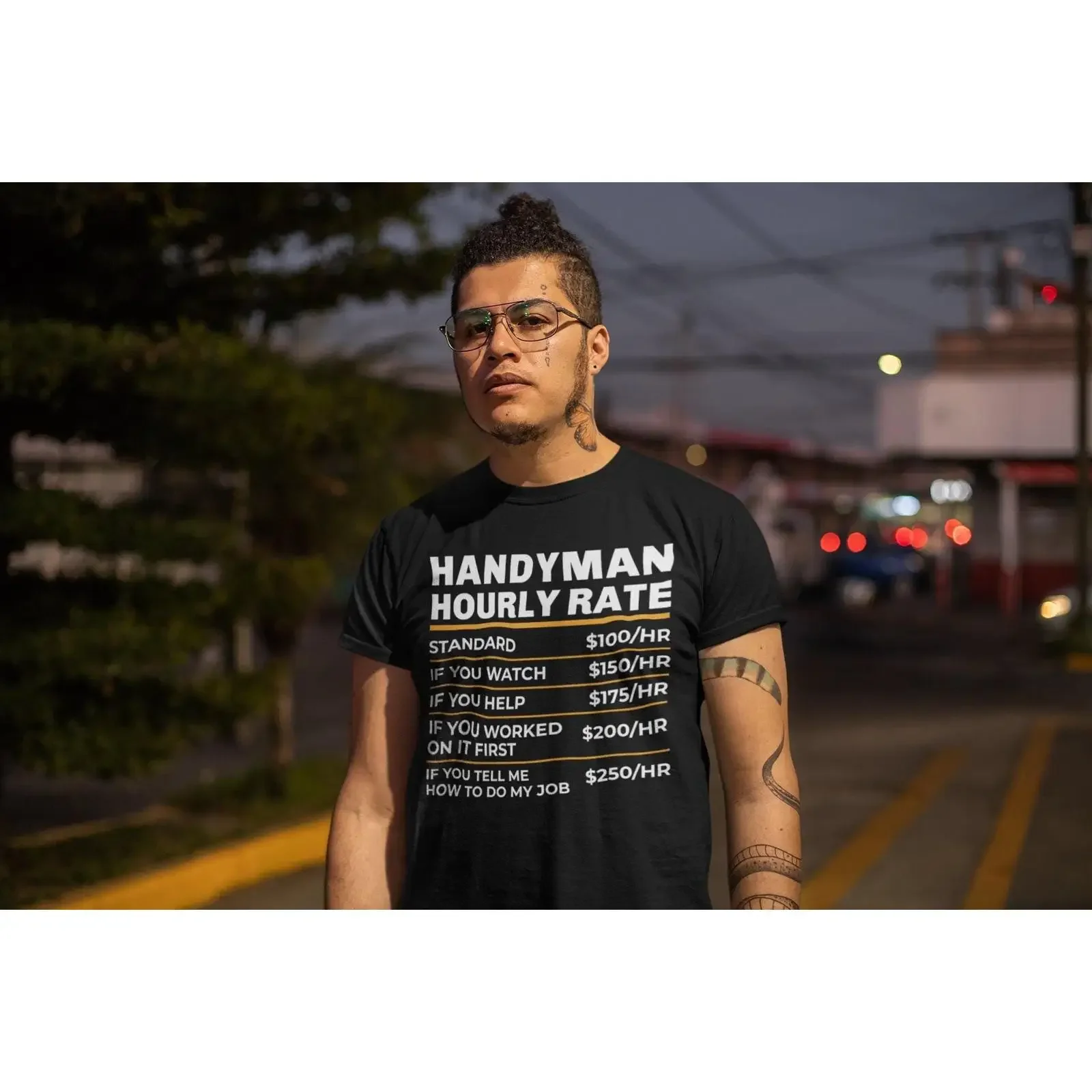 Funny Handyman Hourly Labor Rates Print T Shirt Casual Worker  Birthday  vintage Washed Breathable Top For Everyday Wear Unisex
