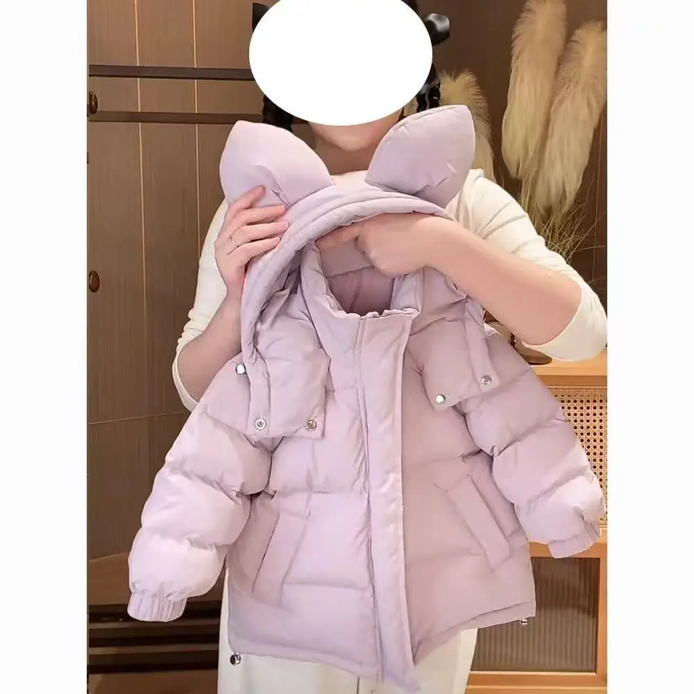 

2-9 Years Girls' Down Jacket Winter New Thickened Cotton Coat Children's Stylish Hooded Medium Long Coat 90-150CM
