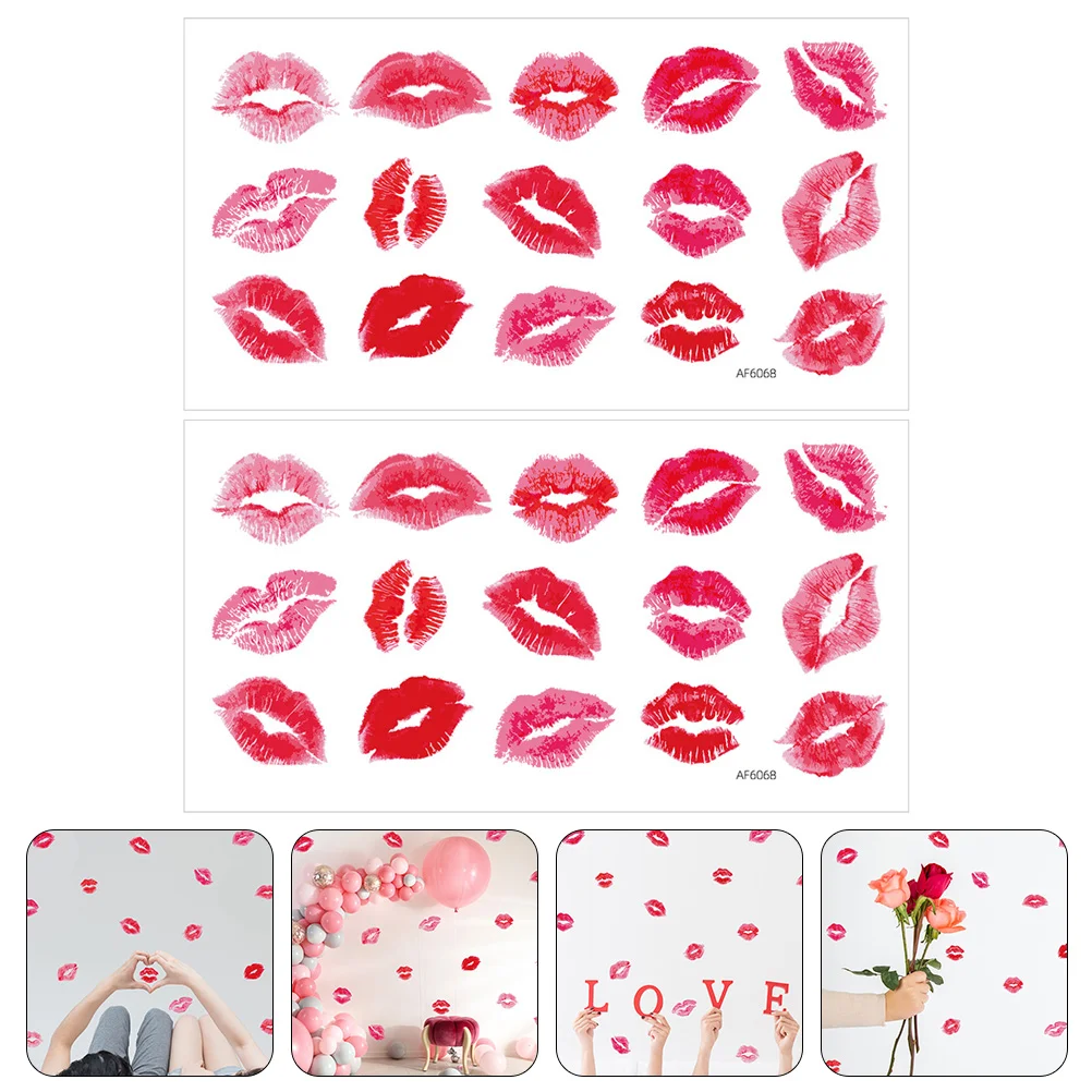 

2 Sheets Red Lips Wall Sticker Door Decoration Party Favor Romantic Home Valentine Decal Adhesive Pvc