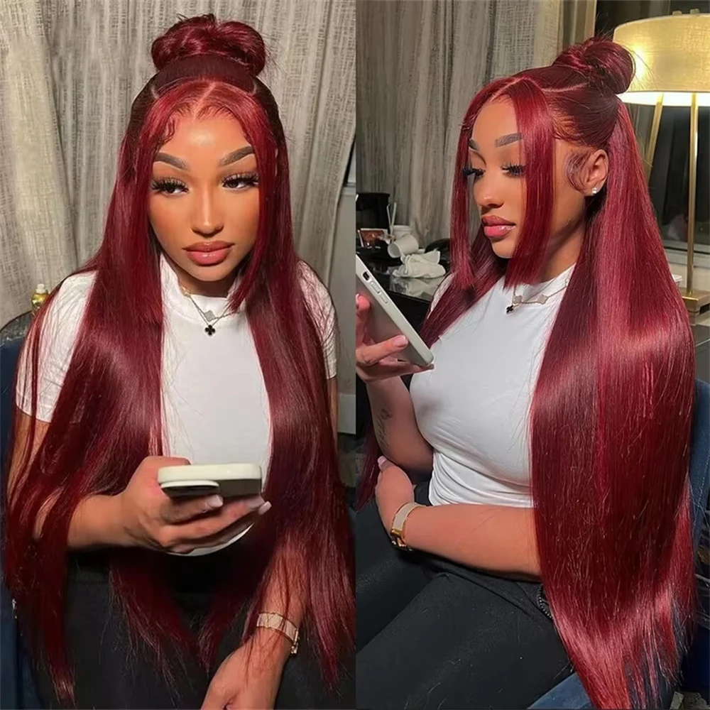 burgundy 13x6 13x4 hd lace frontal human hair wig 99J Straight 36 18 inch Remy brazilian wigs on sale for women 180 200%