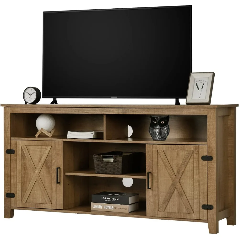 Ps5 Farmhouse Barn Door TV Stand for 65 Inch TV Modern Entertainment Center for 300 Lbs Furniture Television Stands Cabinet Home