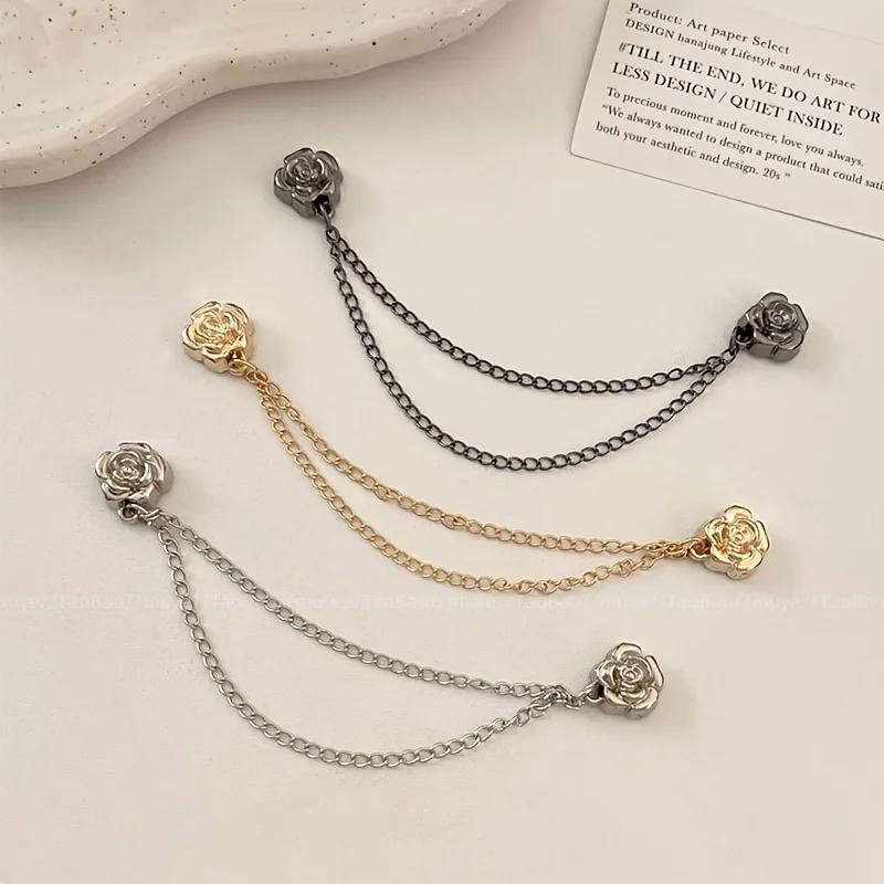 4pcs Camellia T-shirt buttons, including short sleeves, adjustable buttons and overlong hem fixing buckles, shortening pins