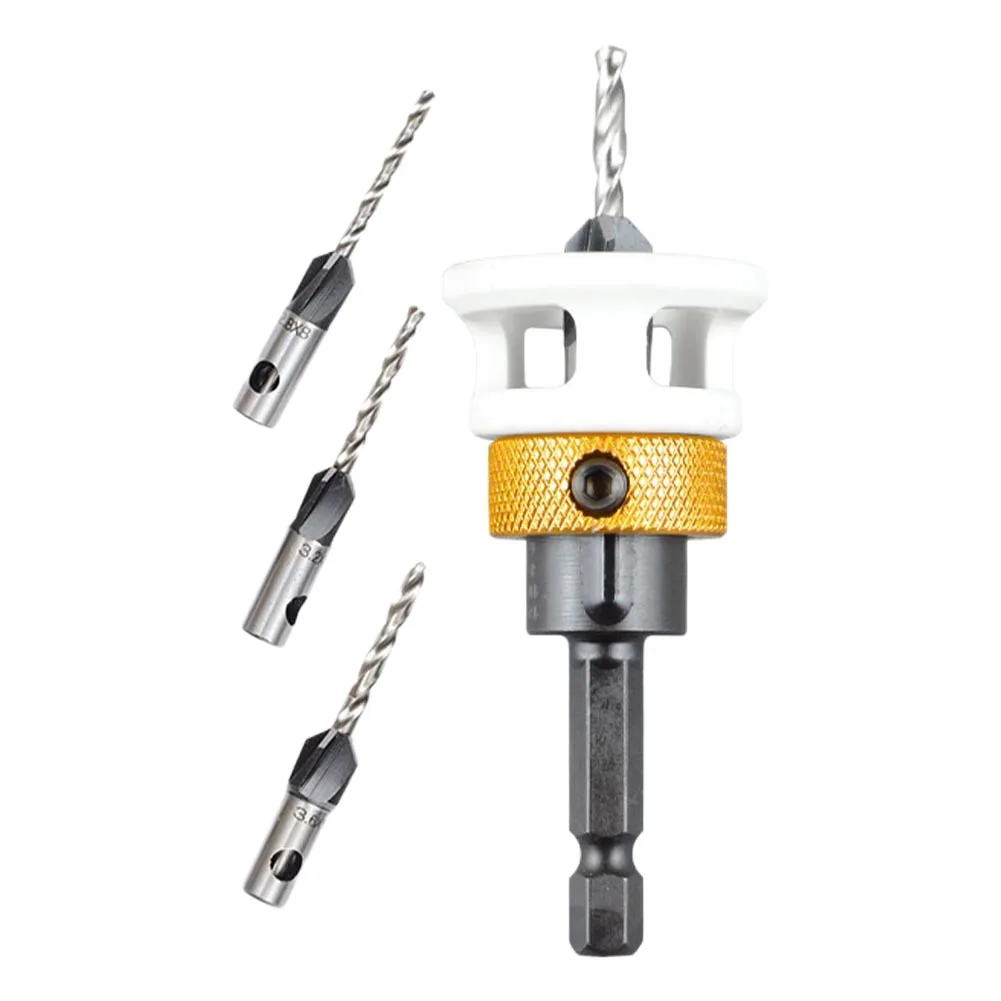 Clean Holes In Wood Materials Drill Depth Stop Drill Adjustable Drill Bits 4 Pieces Set Non-Slip Grip Precise Holes