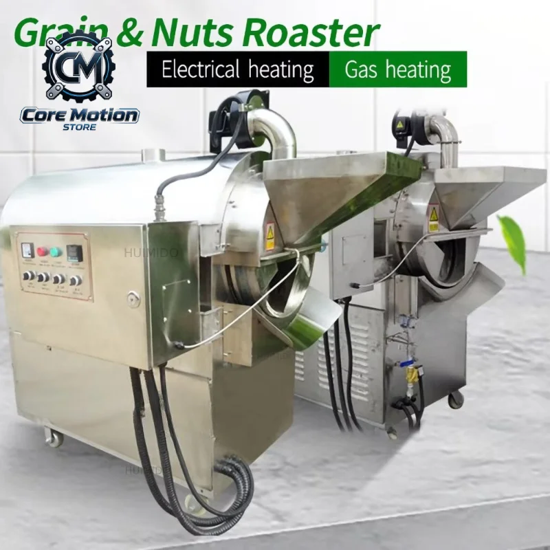 Customized Stainless Steel Electric Gas Heating Cocoa Coffee Beans Grain Peanut Soybean Seeds Nut Roaster Roasting Machine