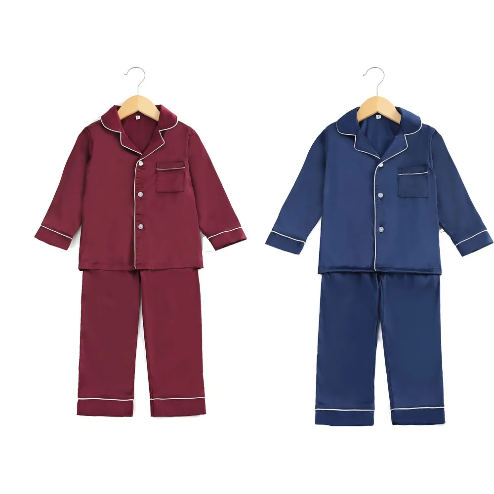 

Wholesale Children Matching Pajamas Sets Baby Clothes Ice Silk Satin Tops Shirts Pants Kids Boys Girls Pyjamas