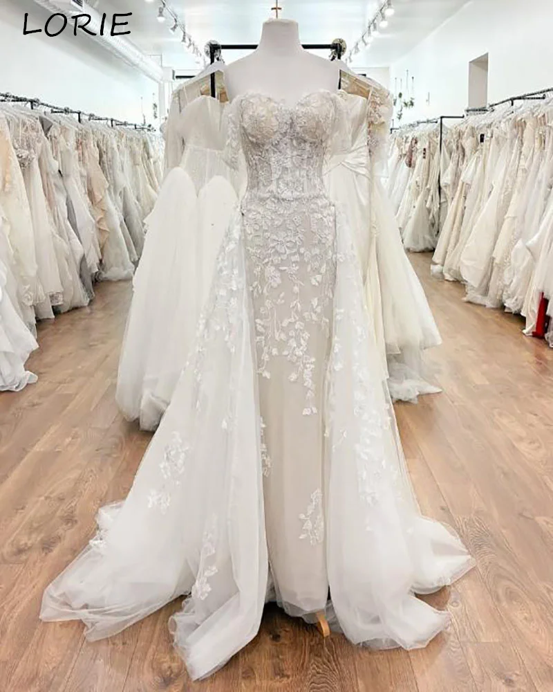 

LORIE Appliques Boho Wedding Dress 3D Flowers Lace Detachable Train Sweetheart Mermaid Bride Gown Customized Corset Bride Dress