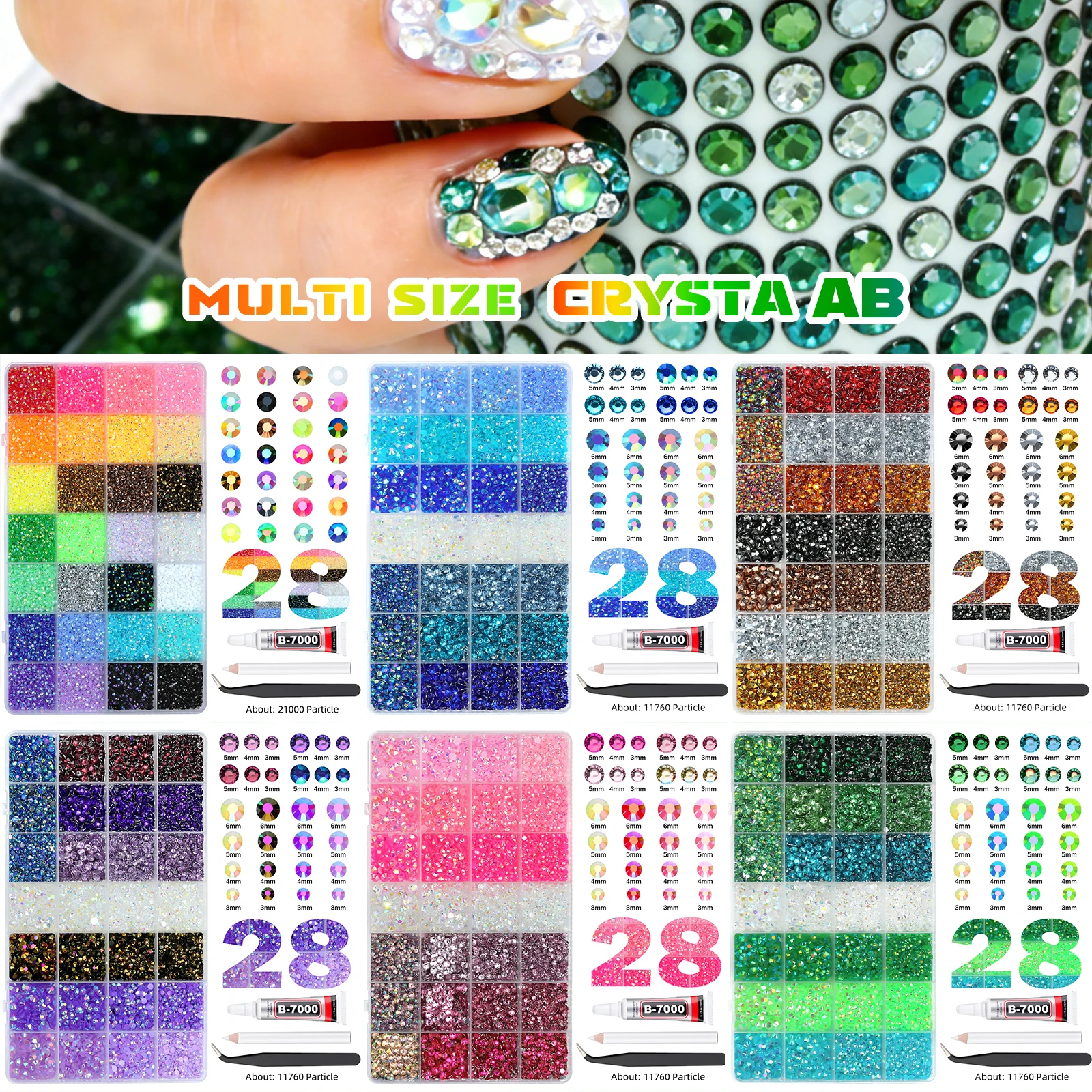 Rhinestone box size and colour options