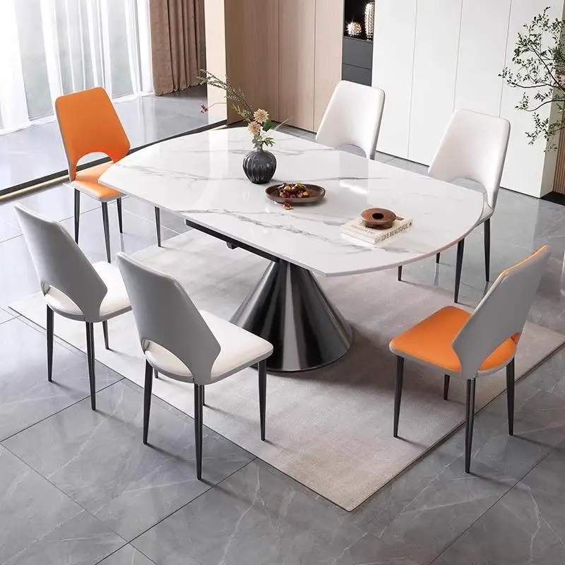 Light luxury rock slab dining table and chair combination water drop base design rectangular dining table small apartment