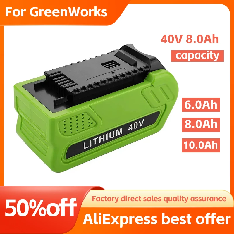 Большая акция, замена литий-ионного аккумулятора 40 В, 8000 мАч, 6000 мАч 29472 для GreenWorks 40 Вольт G-MAX 29252 20202 22262 27062 21242