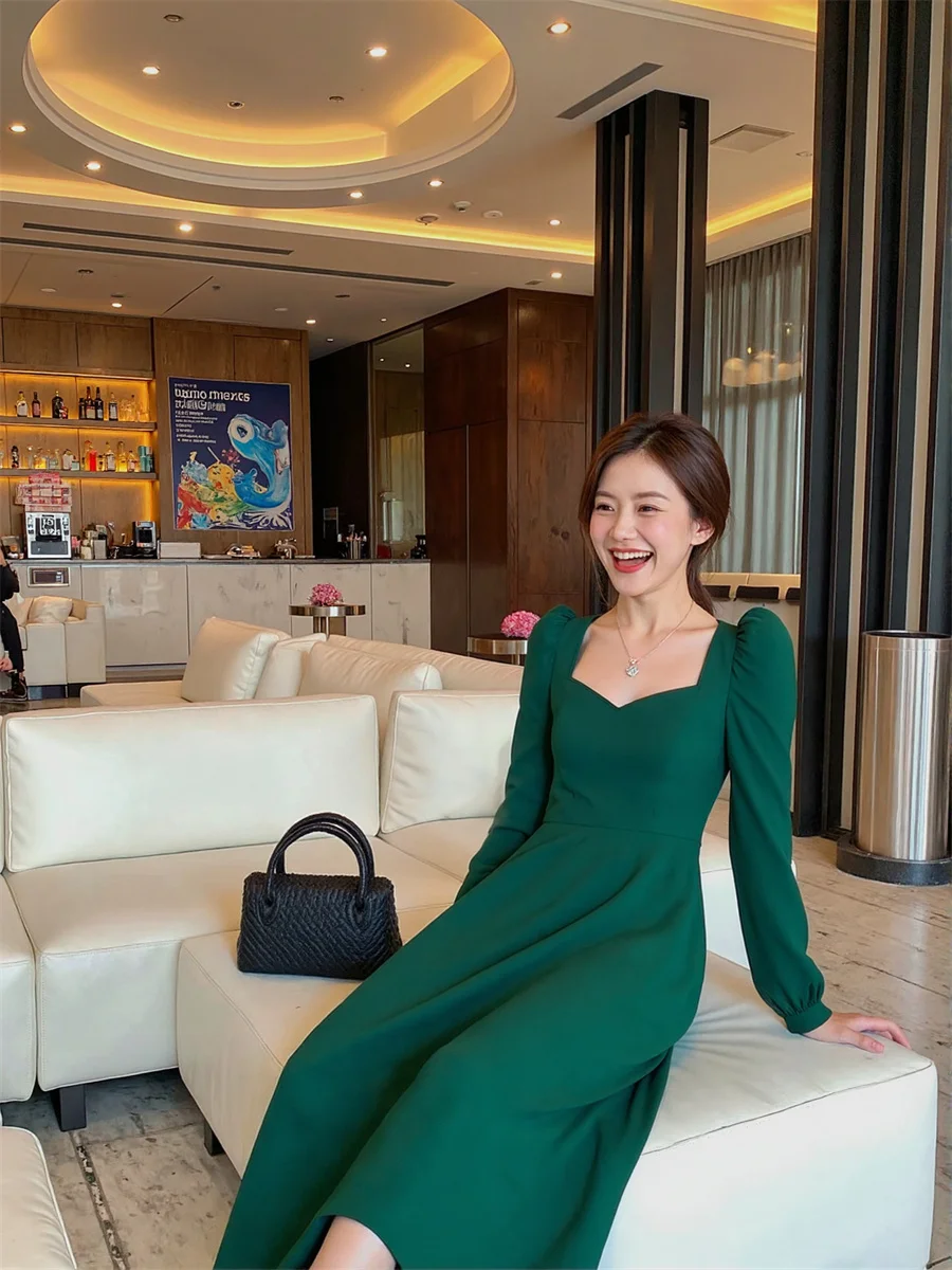 فستان نسائي لخريف 2025 بأكمام واسعة منتصف العجل بلون سادة Cottagecore Fairycore جماليات جمالية أدبية بوهو بوهيمية #3