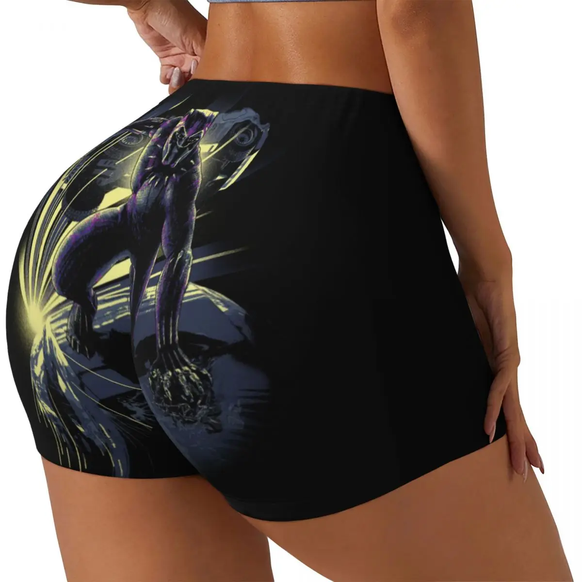 Custom Black Panther Car Chase Graphic Gym Volleyball Biker Shorts for Women Workout Yoga Shorts