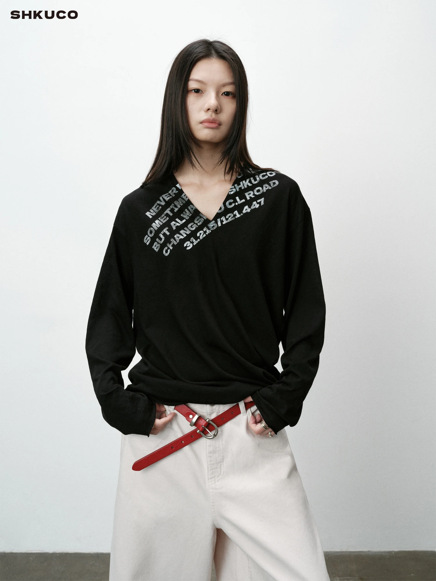 SHKUCO Self-Status Long Sleeve T-Shirt Linen Blend Soft Skin-Friendly Loose Fit Printed Casual Commute Style Spring Wear