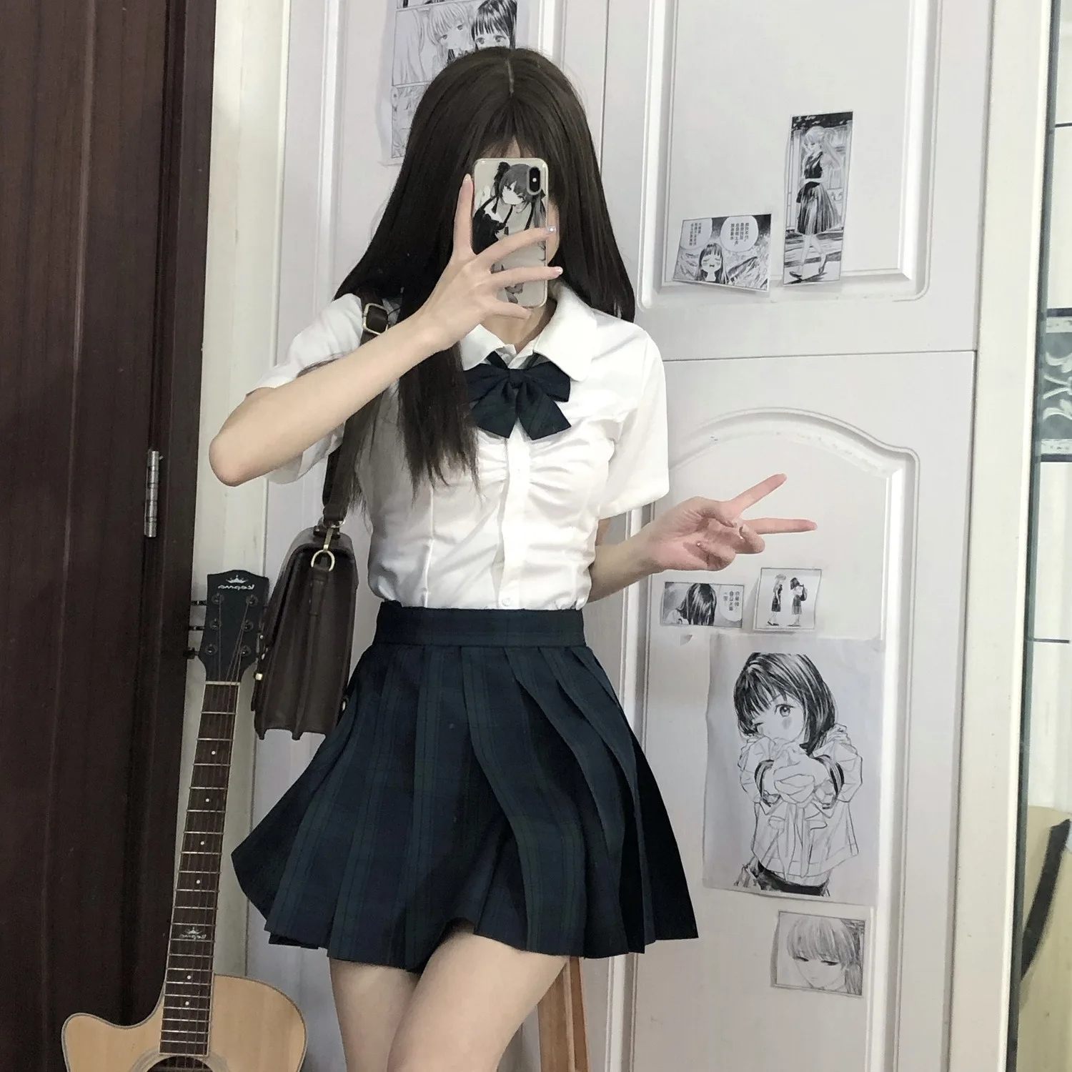 일본 JK 교복 허리 수트 셔츠 체크 스커트 나비 넥타이 쓰리피스 수트 칼리지 스타일 핫걸 의상 여학생 교복