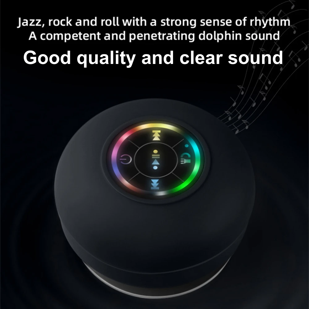 Wireless Bluetooth Speaker Shower Bathroom Waterproof Colorful LED Light Flashing V5.0 High Sound Mini Speakers With Suction Cup