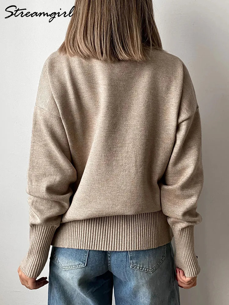 Women Turtleneck Sweaters Oversize Simple Knit Jumpers White Warm Thick Pullovers Autumn Ladies Oversized Sweater Winter Women