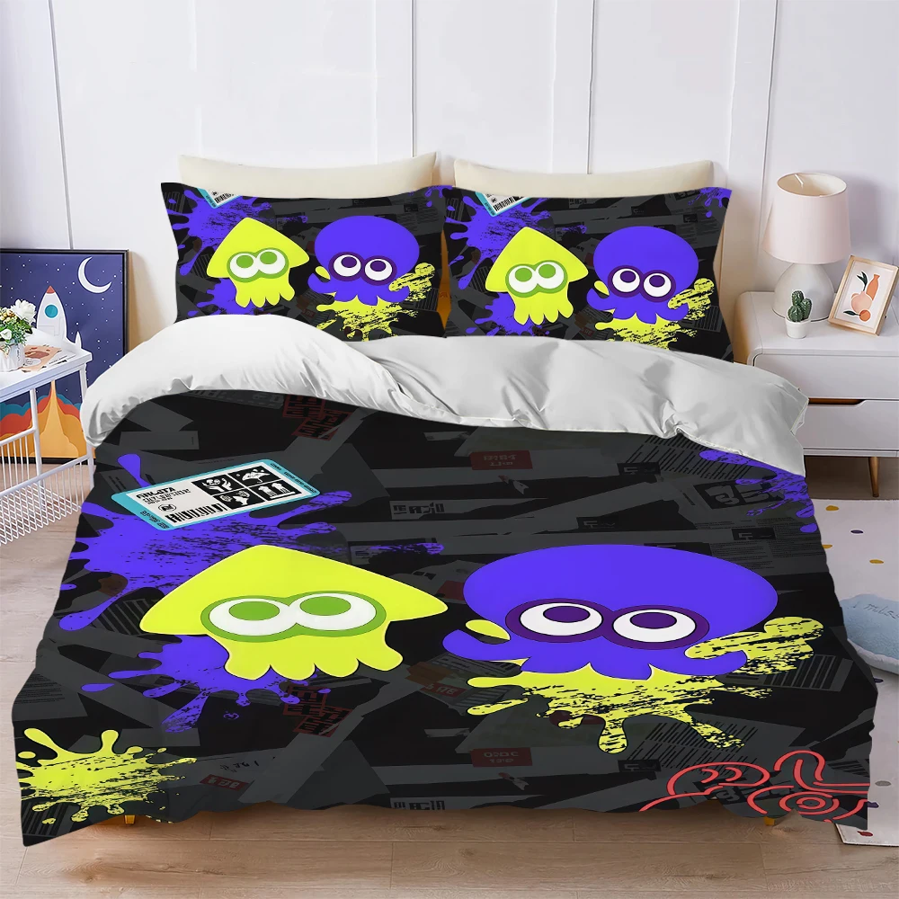 S-Splatoon Game Duvet Cover Set Home Style Bedding Soft Laundry Cotton Bed 3 Piece Set Student Dormitory Gift