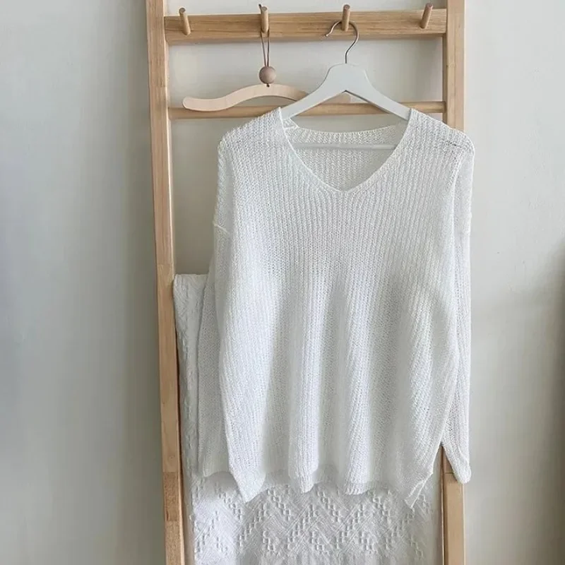 Herbst Neue frauen Hohl Rundhals Langarm Pullover Mode Einfarbig Lose Strickwaren frauen Top