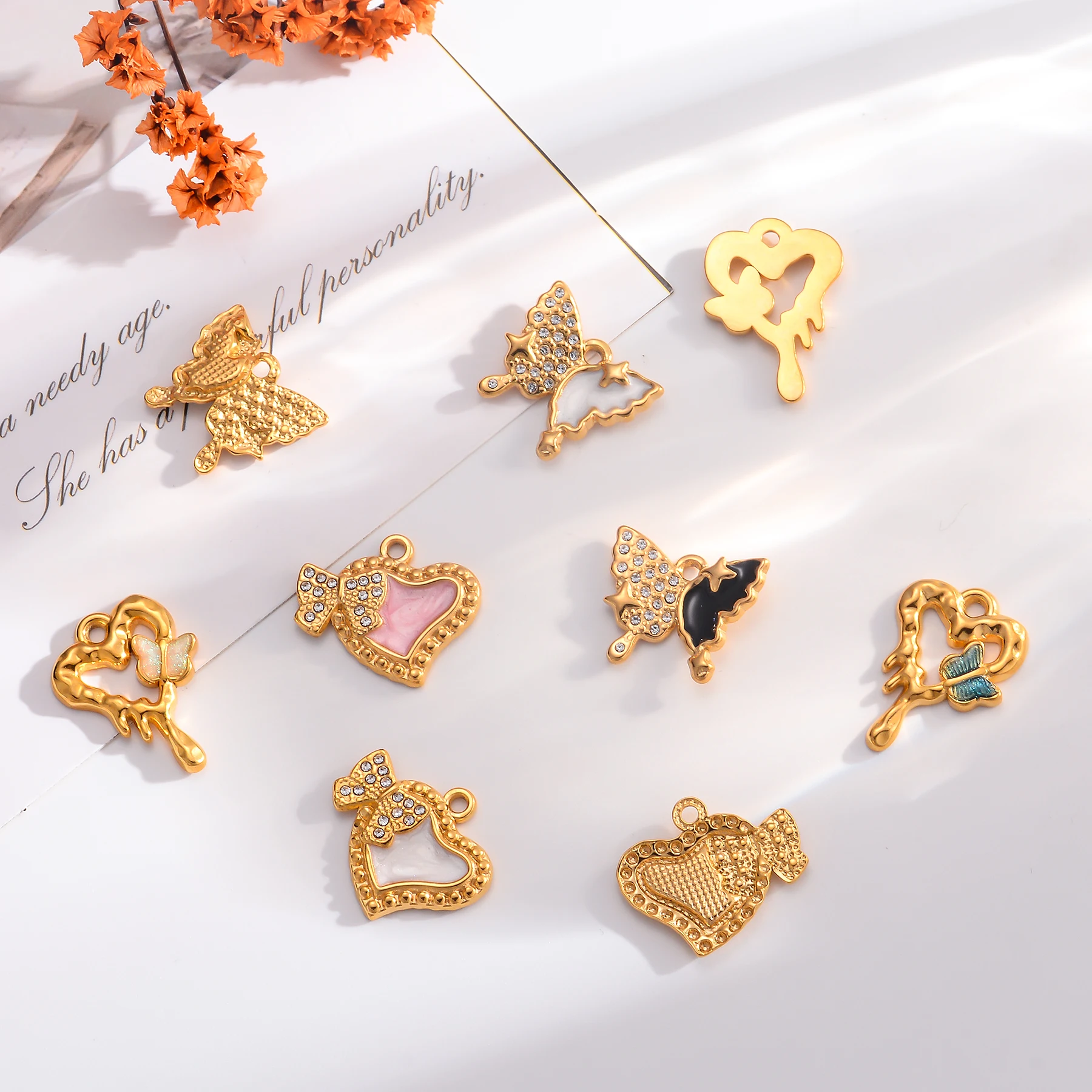 2 قطعة فراشة القلب حساسة سحر قلادة المينا الاكسسوارات DIY بها بنفسك صنع الحلو قلادة أقراط النتائج مجوهرات #1