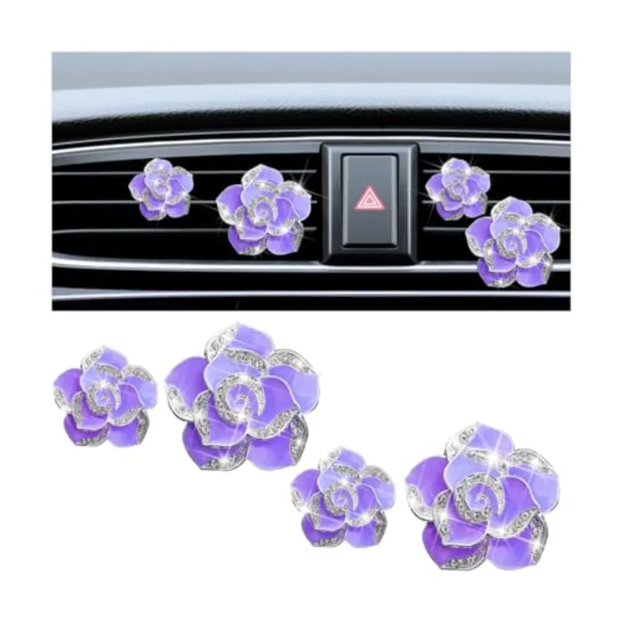 

Bling Car Air Vent Cls, 4PCS/2Set Flower Veicle Air Outlet Clamp, rkly Automotive Inter Vent Cl Carm Decor Accories, Universal